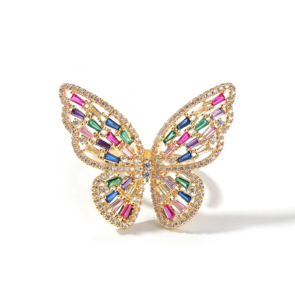 Perhiasan Pop Grosir Cincin Mode Perhiasan Dapat Disesuaikan Kristal Kupu-kupu Cincin untuk Wanita