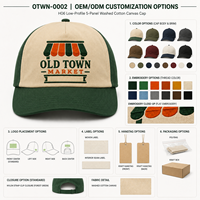 Casquette 5 panneaux à calotte basse, style urbain, avec étiquette tissée personnalisée en polyester/coton, pour les vendeurs de marché, faible MOQ et échantillonnage rapide