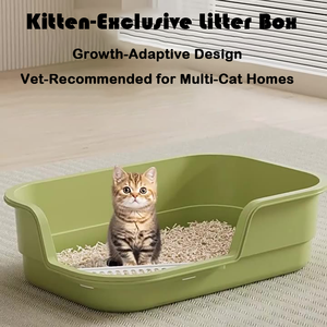 Caja de arena para principiantes para gatitos con rampa de entrenamiento Mini inodoro de plástico cubierto para gatos y cuchara Gratis incluye desodorante - Product Image 6