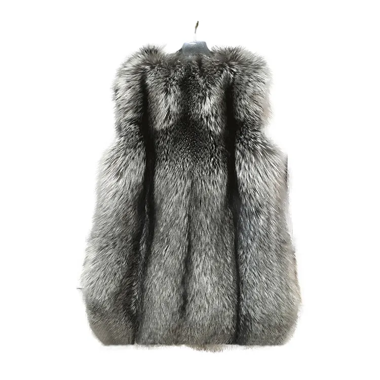 Gilet épais en fourrure de renard, 3,5 pouces, Gilet Style russe pour femmes, argent