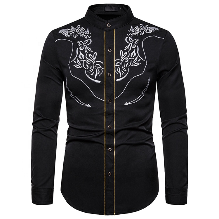 Wholesale Boutique Men's Embroidered Western Clothing Cowboy Tuxedo Shirts
