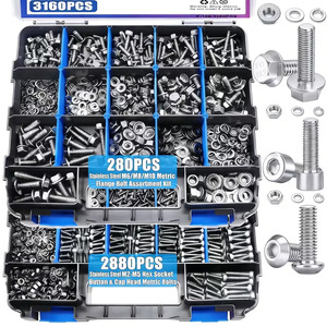 Stainless Steel Hex Socket Screws Nuts Assortment 3160pcs Metric M2 M5 M6 M8 M10 Bolts Kit Grade A2 70 Class 10.9 12.9 - Product Image 1