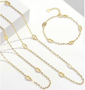 Xinfly Factory Wholesale Luxury 18K Solid Gold Piggy Nose Link Chain Fine Jewelry <b>Sets</b> for Women Women's Necklace <b>Bracelet</b> - Product Image 1