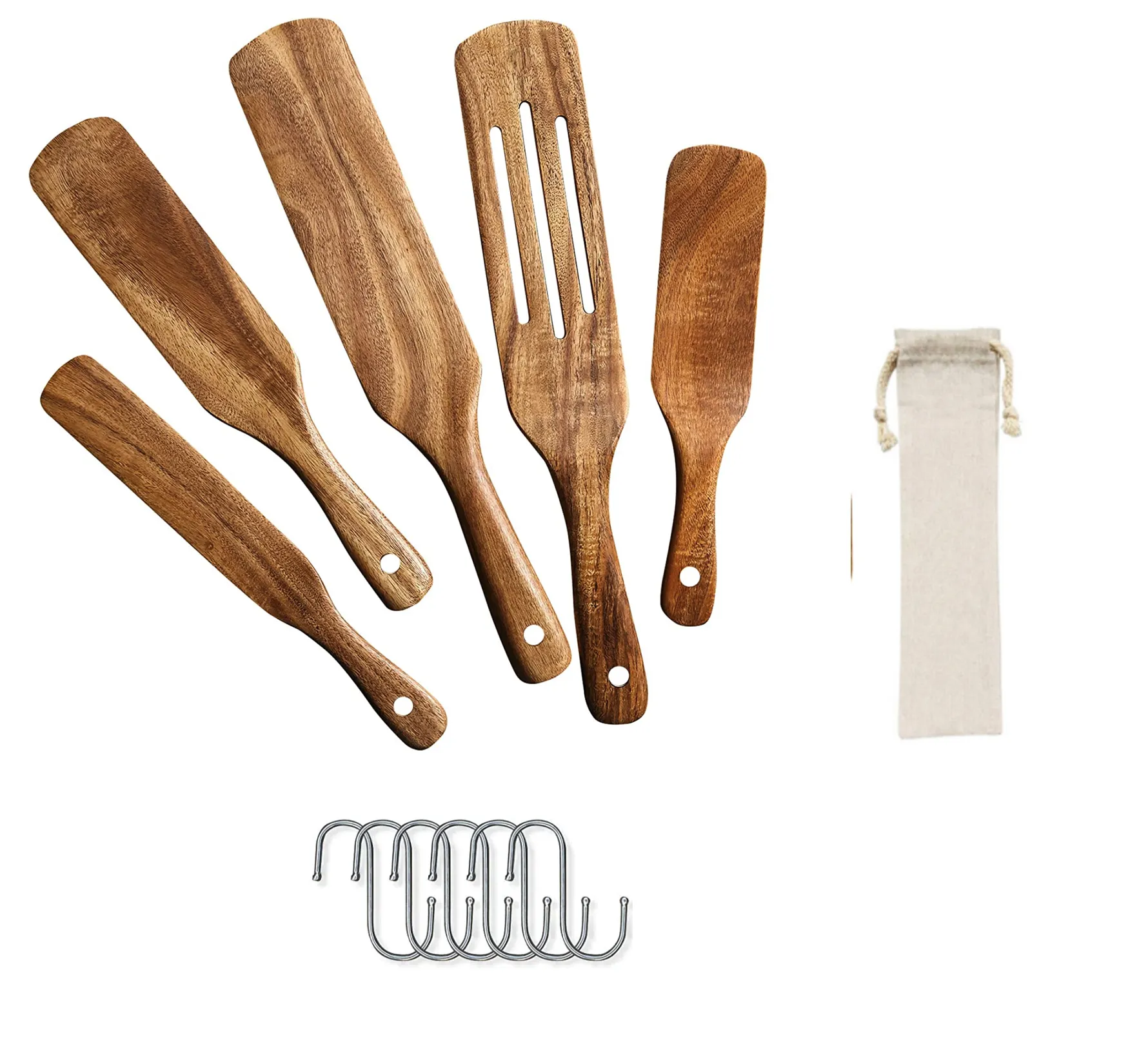 Juego de 4 utensilios antiadherentes de madera Natural, espátula giratoria duradera, utensilios de cocina para cocinar