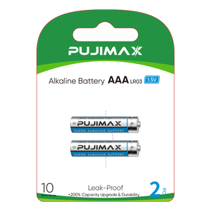 Baterai Alkaline Silinder PUJIMAX CE 2-Pack Blister Card Super Dry Primary Battery No.7 AAA LR03 AM4 1.5V Umur Simpan 10 Tahun - Product Image 1
