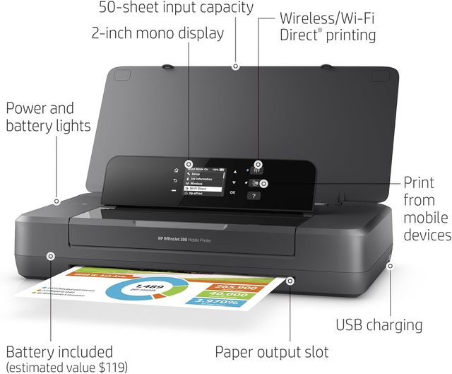 Wireless Mobile Printer - Black, Battery Included (CZ993A)