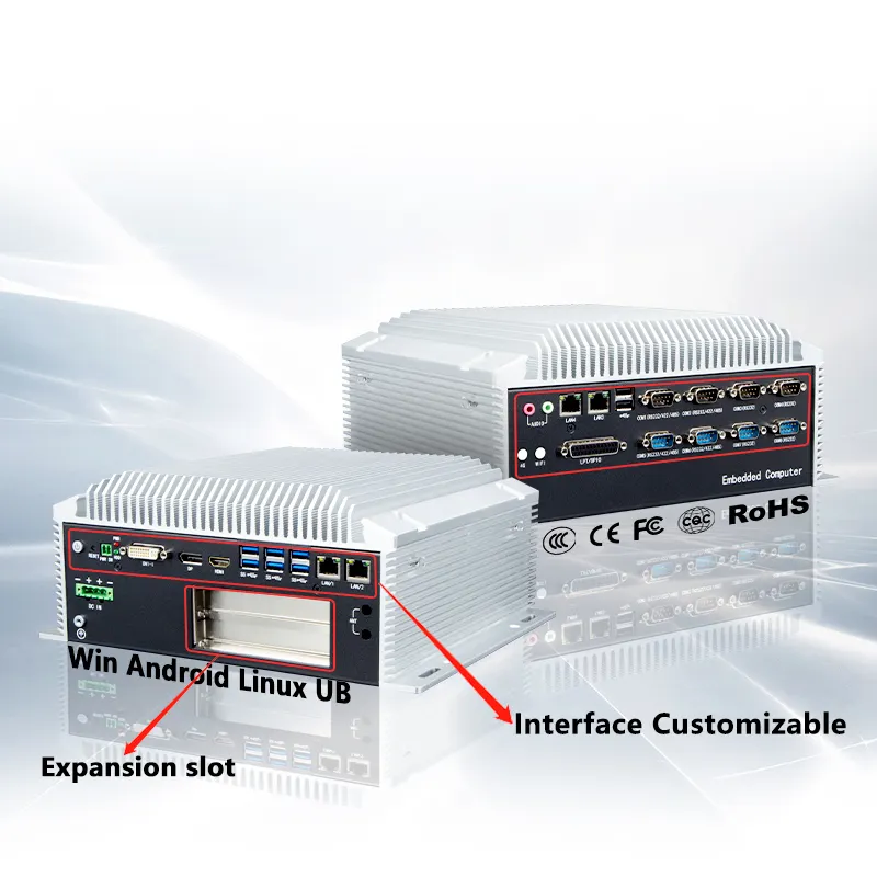 Cina produttori di nuovo arrivo Fanless Embedded Computer industriale supporto scheda di espansione slot Mini PC con 8 * RS232/485 PCIE