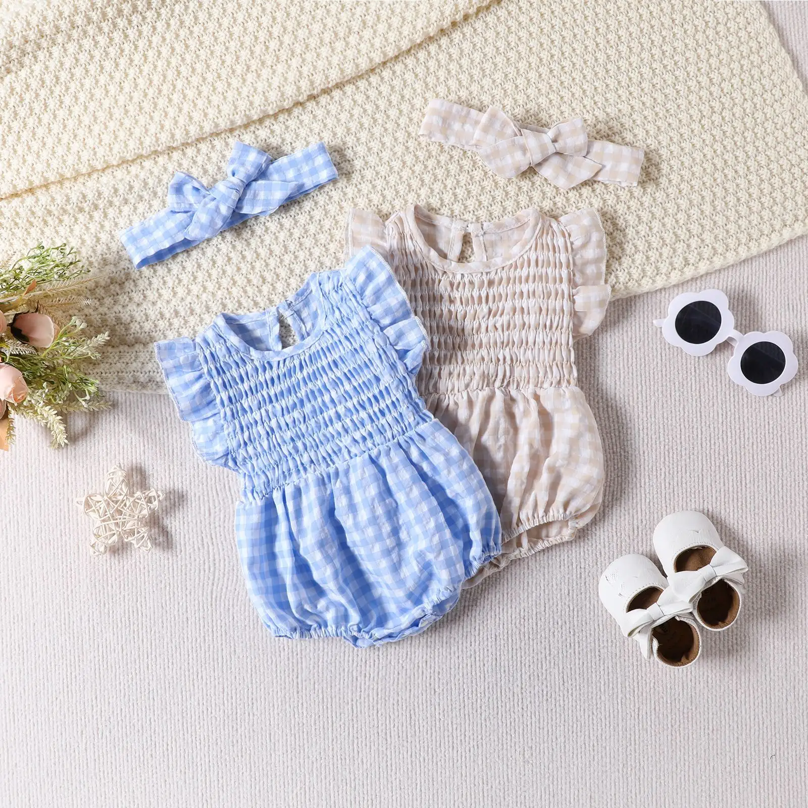 Nuovo arrivo morbido plaid bambino pagliaccetto di cotone 0-18 mesi vestiti della neonata