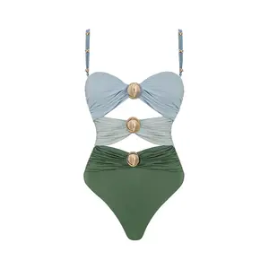 Jsn rắn màu vàng cao eo Bikini thiết lập bao gồm lên áo tắm cho phụ nữ đẩy lên dây ba mảnh đồ bơi bãi biển tắm phù hợp với