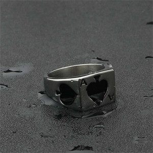 Men's <b>Titanium</b> Steel Playing Card <b>Ring</b> Silver Spade Ace Design Retro Punk Style Jewelry Gift 260132 - Product Image 4
