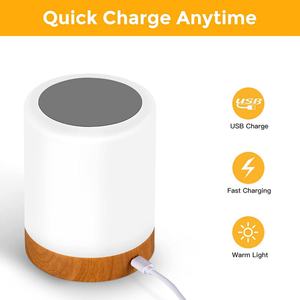 โคมไฟตั้งโต๊ะข้างเตียงลายไม้ ไฟ LED สัมผัสได้ ชาร์จ USB ได้ เปลี่ยนสีได้หลายสี พกพาสะดวก สำหรับห้องนอน - Product Image 3