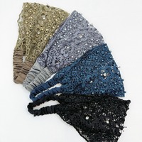 Accessoire Cheveux Femme Automne Hiver Classique Jacquard à Carreaux Couvre Cheveux Gris Respirant Fait Main Ornements Perles et Strass