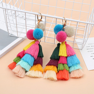<span class=keywords><strong>Porte</strong></span>-clés vintage en peluche bohème pour femmes, coloré, <span class=keywords><strong>Original</strong></span>, fait à la main, sac à main, breloque pompon, - Product Image 1