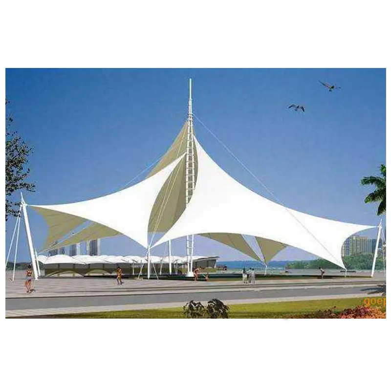Ptfe pvdf कैनोपी तम्बू झिल्ली संरचना वास्तुकला तन्यता स्टील कवर क्रॉस फ्रेम शैली कपड़े ग्राफिक तकनीकी डिजाइन