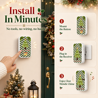 Sonnette de porte sans fil Qichip QX-008 pour Noël, alimentation par prise, étanche IP44, portée de 150 m, garantie de 2 ans