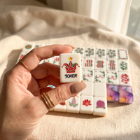 Set Ubin Mahjong Lipat Modern Motif Bunga Warna Ivory dengan Mahjong Crown Joker, Permainan Cina Amerika untuk Malam Permainan Keluarga, Hadiah Pesta