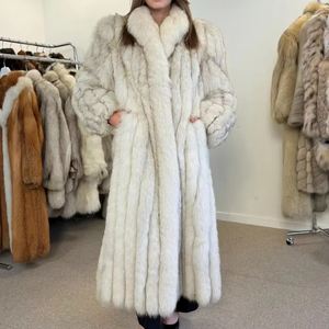 Cappotto <span class=keywords><strong>Lungo</strong></span> di Pelliccia di Volpe Vera di Lusso Personalizzato da <span class=keywords><strong>Donna</strong></span>, <span class=keywords><strong>Trench</strong></span> Invernale Caldo in Colore Naturale - Product Image 1