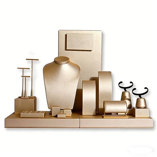 Leather & Velvet Combined Jewelry Display Rack Countertop for Shop Storage & Exhibition Display Necklaces Earrings Rings