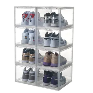 Clear magnetic shoe racks online Drop Front shoe racks side open Transparent stackable storage shoe rack box