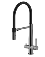 Robinet de cuisine moderne à double poignée en acier inoxydable, monotrou, pour eau purifiée chaude et froide, finition brossée