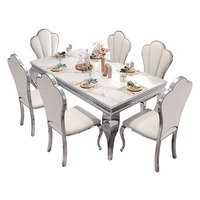 Table à manger moderne en marbre pour restaurant, table à manger en acier inoxydable argenté, gain de place, pour hôtel