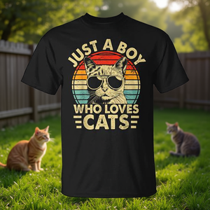 Camiseta vintage Just A Boy Who Loves Cats para amantes de los gatos, camiseta gráfica para hombre - Product Image 3