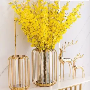 Hot Sale Non-storable Metal Frame luxury flower vase home decor nordic glass flower vases