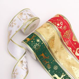 圣诞有线边仿亚麻丝带，金箔麋鹿雪花印花丝带，圣诞礼物花环树装饰丝带 - Product Image 3