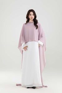 Bescheiden designer stijl moslim dames 2-delige set met doorschijnende cape en maxi jurk, aanpasbaar - Product Image 4
