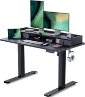 Bureau Debout Électrique Réglable en Hauteur Moderne pour Maison et Bureau, 55 x 24 Pouces, avec Deux Tiroirs, 4 Préréglages de Mémoire et 2 Crochets de Rangement, Noir