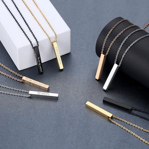 Saint Valentin coppia personalizzato in acciaio inox verticale ciondolo con nome personalizzato Design placcato oro alla moda catene collana - Product Image 2