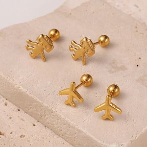 Pendientes <span class=keywords><strong>de</strong></span> botón impermeables <span class=keywords><strong>de</strong></span> moda para mujer, con diseño <span class=keywords><strong>de</strong></span> robot avión liso, estilo celebridad <span class=keywords><strong>de</strong></span> <span class=keywords><strong>internet</strong></span>, con estándares EU Reach y US CPSIA - Product Image 2