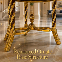 Table d'appoint de luxe royale en marbre avec coins arrondis, en bois massif, bordure dorée pour salon de villa