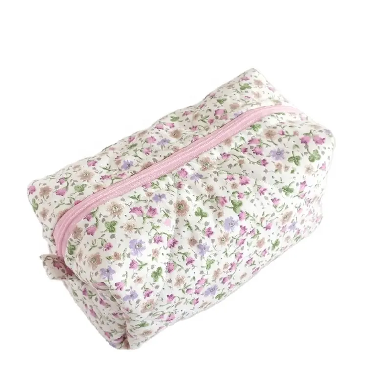 Lindo Maquillaje personalizado Para Mujer, Toalla pequeña con cremallera, bolsa de cosméticos, bolsa de maquillaje Floral de algodón acolchado