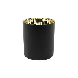 Black Glass Candle Jar Electroplated Gold And Silver Empty With Lid 10oz Candle Holder