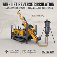 WD-RC350 Foreuse à circulation inversée sur chenilles pour forage de 350m, avec capacité de forage de 400mm, pour l'exploration minière et les forages profonds (rig de forage RC)