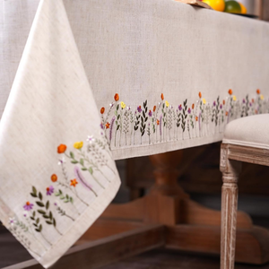 Fabricante directo Manteles personalizados Mantel de lino Flor Rectángulo Mantel redondo Mantel bordado con borla - Product Image 4