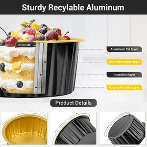 125ml Disposable Food-grade Black Gold Mini Aluminum Foil Muffin <b>Cupcake</b> <b>Baking</b> <b>Tray</b> with Plastic Lid - Product Image 2