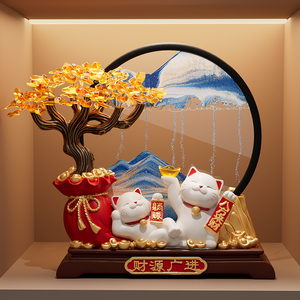 แมวกวักต้นไม้เงิน ของตกแต่งภาพวาดทราย น่ารัก เสริมโชคลาภ ตกแต่งร้านค้า โต๊ะต้อนรับ ห้องนั่งเล่น - Product Image 4