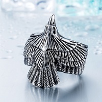 Yunnique Bague Aigle Bicolore en Acier Inoxydable 316L pour Homme et Femme, Style Antique Argenté et Doré, Audacieux, Sombre, Rébellions, Motard, Punk, Gothique