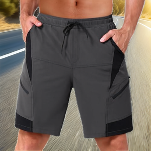Pantalones cortos de ciclismo transpirables de secado rápido para hombre con bolsillos laterales y cintura con cordón gris y negro - Product Image 2