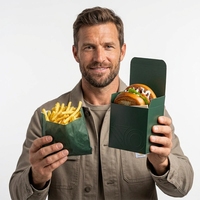 Boîtes à Hamburger et Frites de Luxe Personnalisées avec Logo - Contenants Jetables en Matériaux Recyclés, Impression Évanescente, Papier Kraft