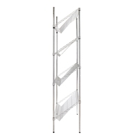Zware 5-laags schuine schappenrek van zilverkleurig chroom/zink metaal, staand model, versterkt frame, eenvoudige montage, 250 kg/laag