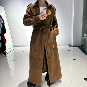 Primavera 2025 Vendite di Successo <span class=keywords><strong>Trench</strong></span> Doppio Petto da Donna in <span class=keywords><strong>Pelle</strong></span> Scamosciata Giacca in Vera <span class=keywords><strong>Pelle</strong></span> Cappotto Lungo da Donna - Product Image 5