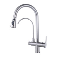 Robinet de cuisine en acier inoxydable brossé 304 à montage sur plan, eau chaude/froide, avec douchette extractible et cartouche céramique pour le lavage des légumes