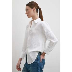 Camisa de Lino con Botones para Mujer, Blanca, Estilo Minimalista para el Día a Día, Moda Sencilla - Product Image 1