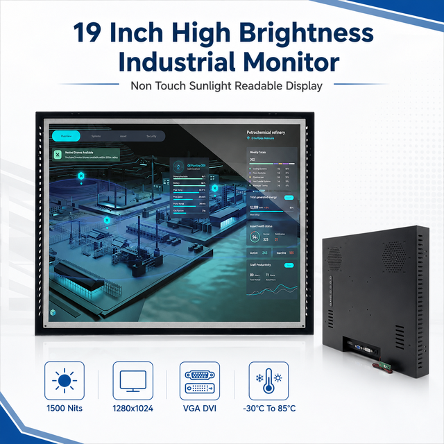 19 Inch 1500 Nits Industrial Monitor Sunlight Readable SXGA LCD Monitor VGA DVI Outdoor Display HMI Kiosk Embedded Monitor