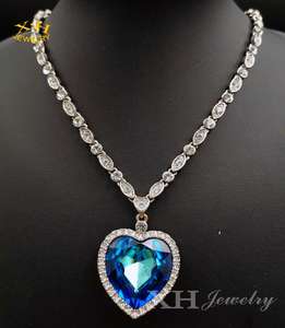 Monili di Modo del Regalo di san valentino Austria <span class=keywords><strong>Blu</strong></span> Cristallo di <span class=keywords><strong>Zaffiro</strong></span> a Forma di Cuore Pendente di Fascino Della Collana - Product Image 2