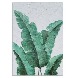 High Textured Pure-painted Green Leaf Oil Paintings Arts On Canvas For Wall Decor