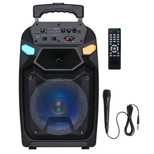 Factory stock wholesale speaker 8 inch woofer karaoke USB SD LED outdoor trolley speaker with mic